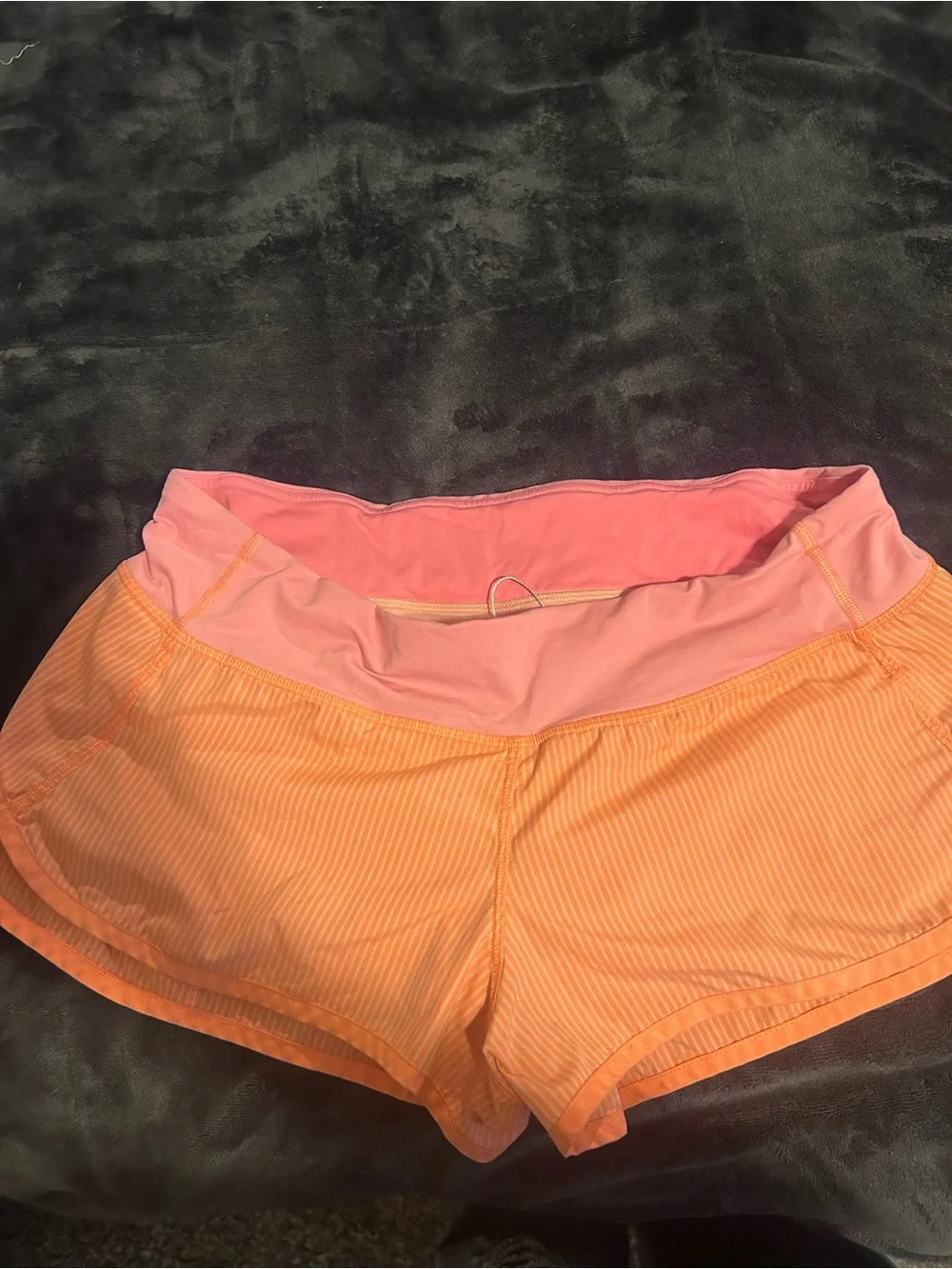 lululemon athletica Pink Waistband Orange Striped Running Shorts